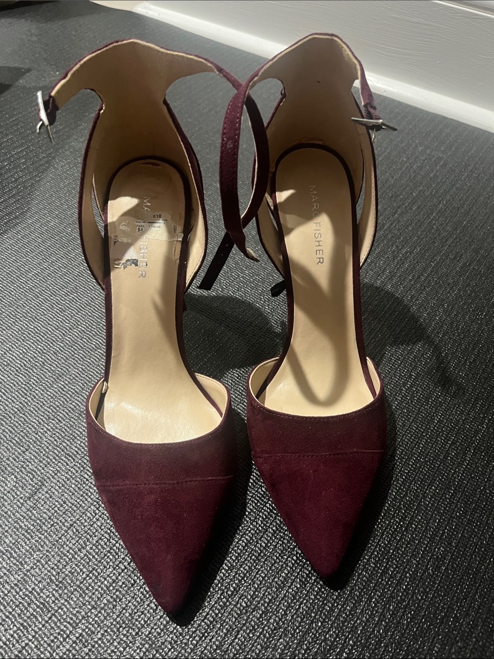 Marc Fisher Burgundy Pointed-Toe Ankle-Strap Suede Heels